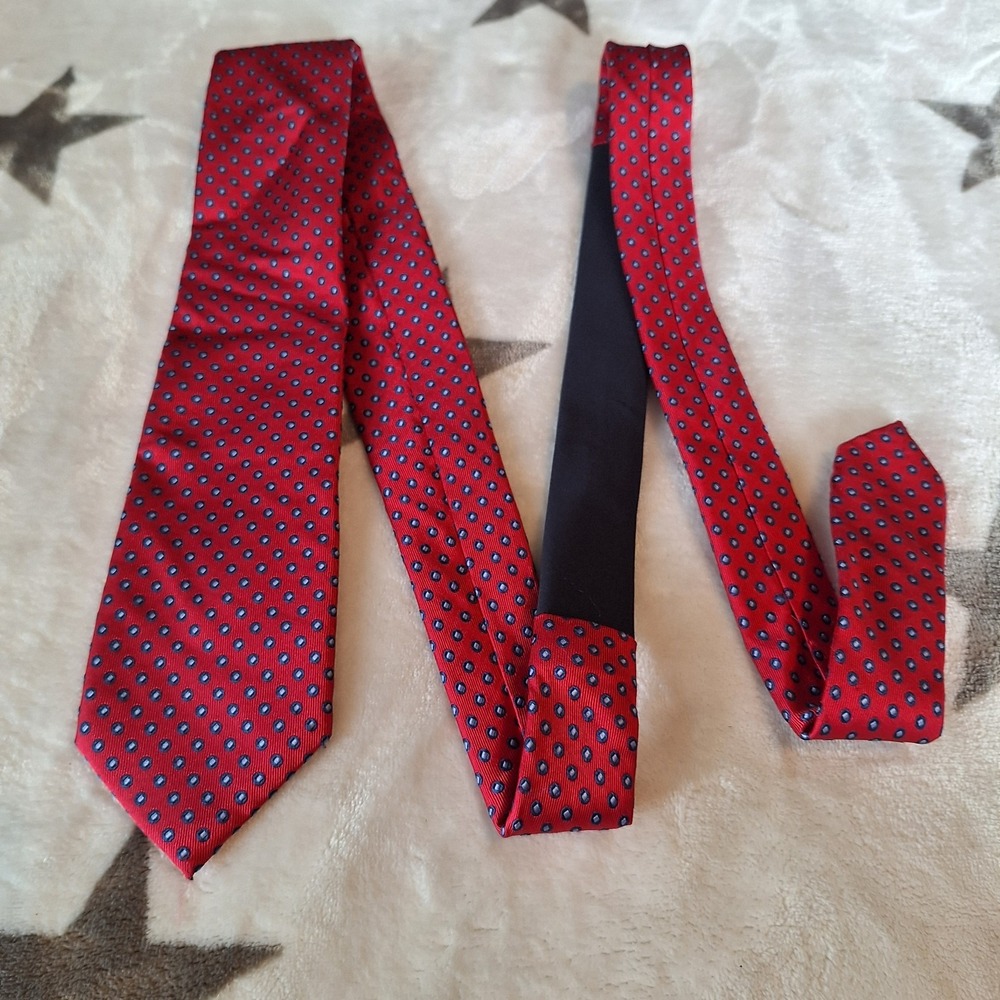Chaps Silk Polka Dot Tie Red Blue Woven Pointed Business Party Men's Neck Tie